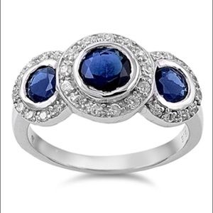 Sterling Silver 3 Blue CZ Stone Ring